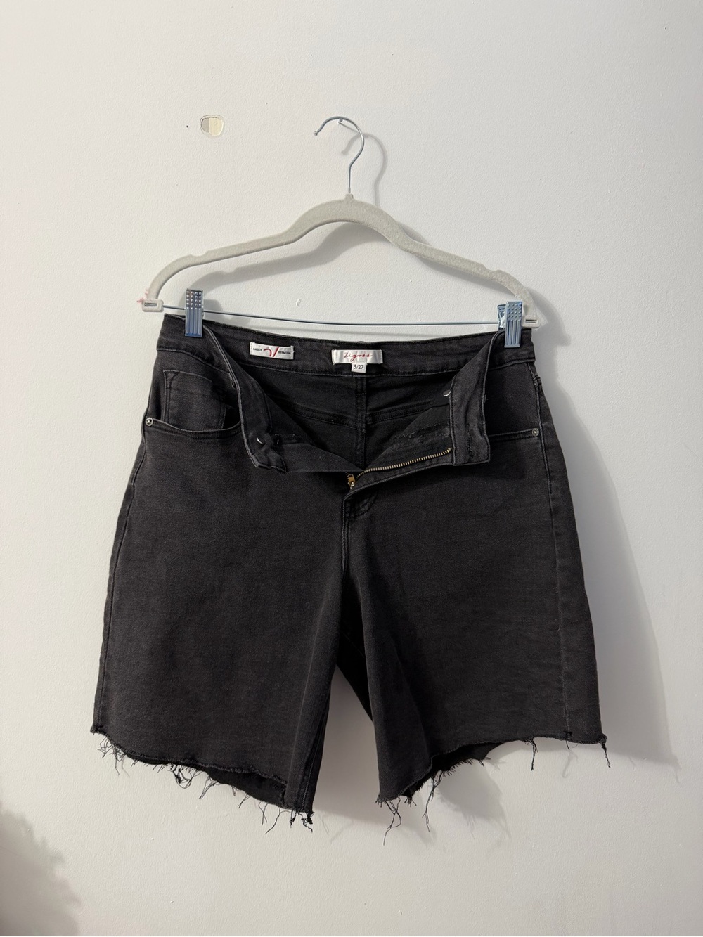 Black Women's Frayed Hem Denim Jorts